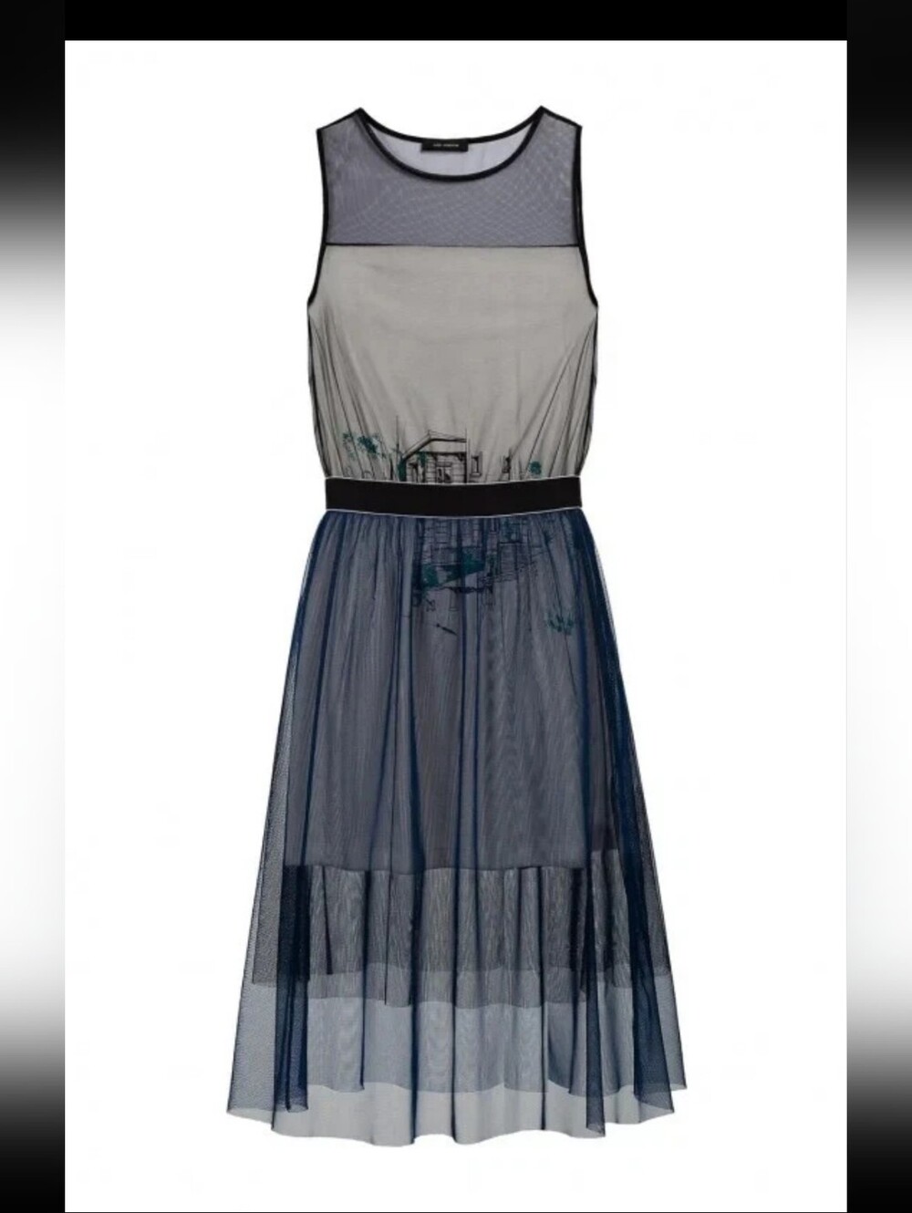 Cop Copine Kani Mesh Tulle Overlay Dress Print French Paris Size 38 US Size S/M